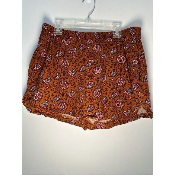 Madewell women’s pull on brown orange paisley shorts w/pockets size M #21-1468 - Picture 1 of 4